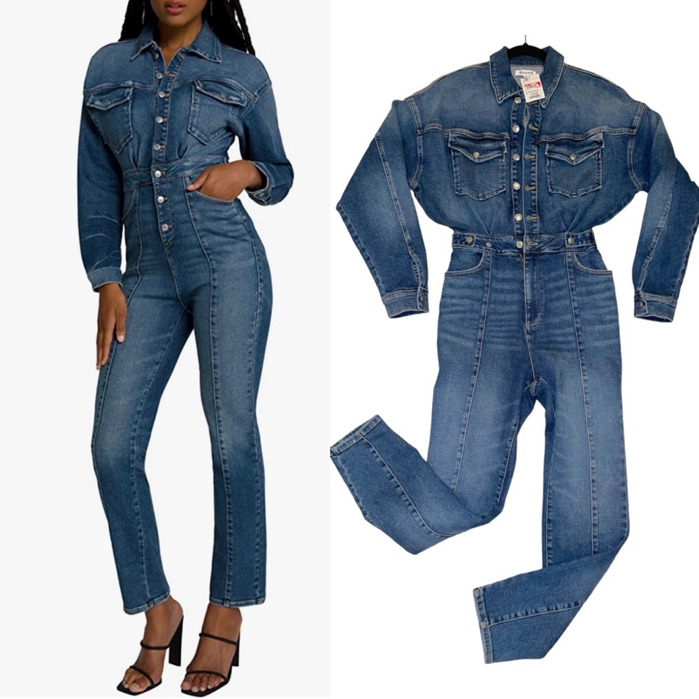 NWT Good American Commitment to Fit Denim Jumpsuit